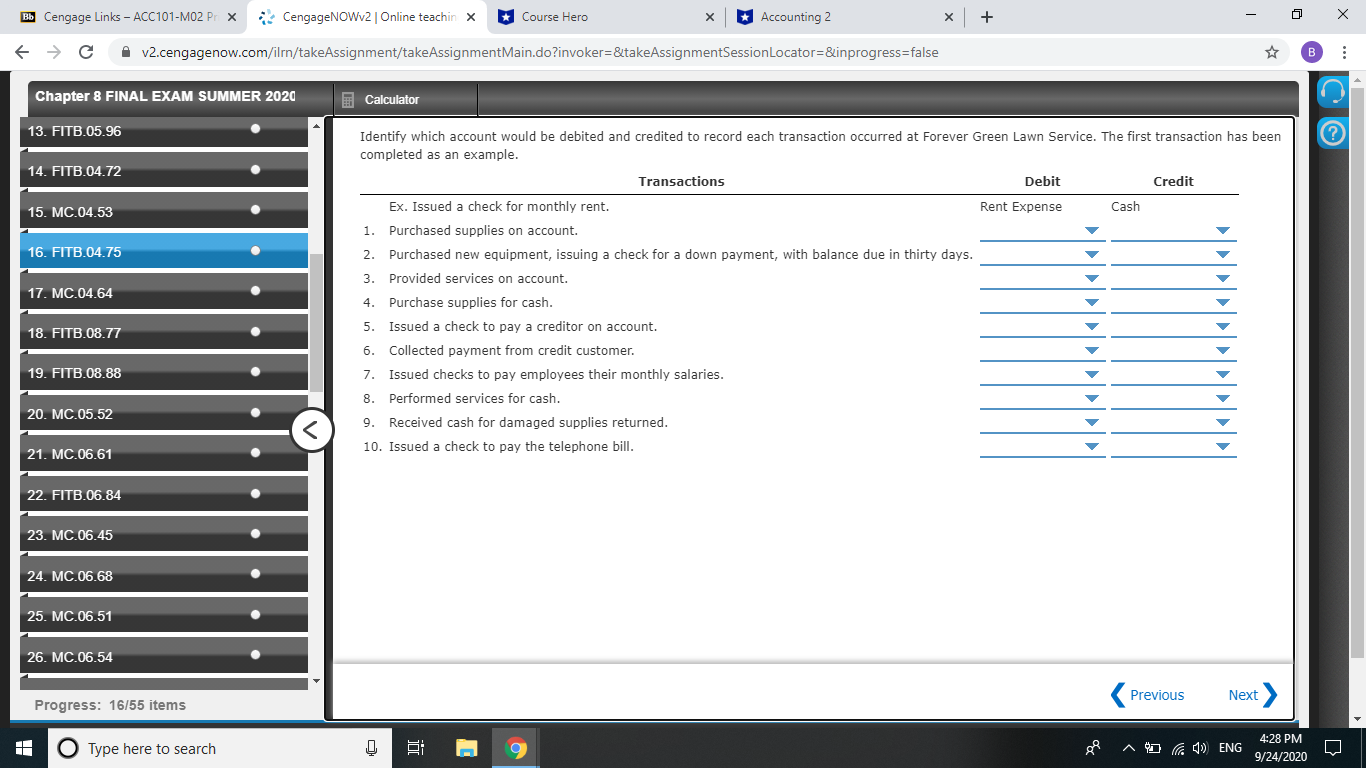 Please help me with that Bb Cengage Links - ACC101-M02 Pr X