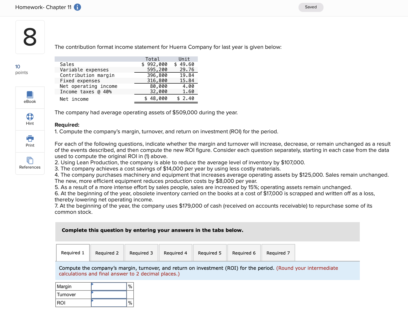 Homework Chapter 11 0 Saved 10 points eBook Hint References The
