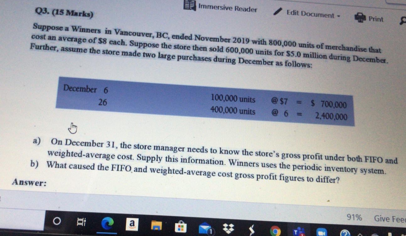 Answer the question Immersive Reader Edit Document - Print Q3. (15 Marks)