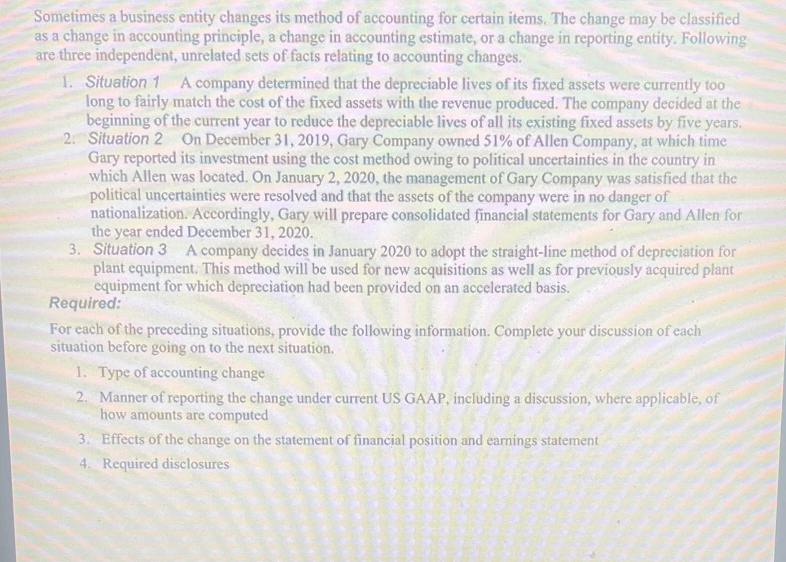 Sometimes a business entity changes its method of accounting for certain