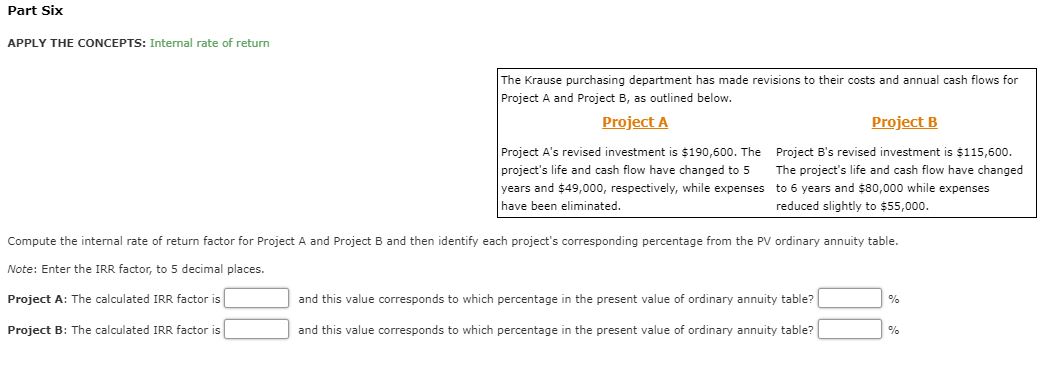 Part Six Intemal rate of return APPLY THE CONCEPTS: The Krause purchasing
