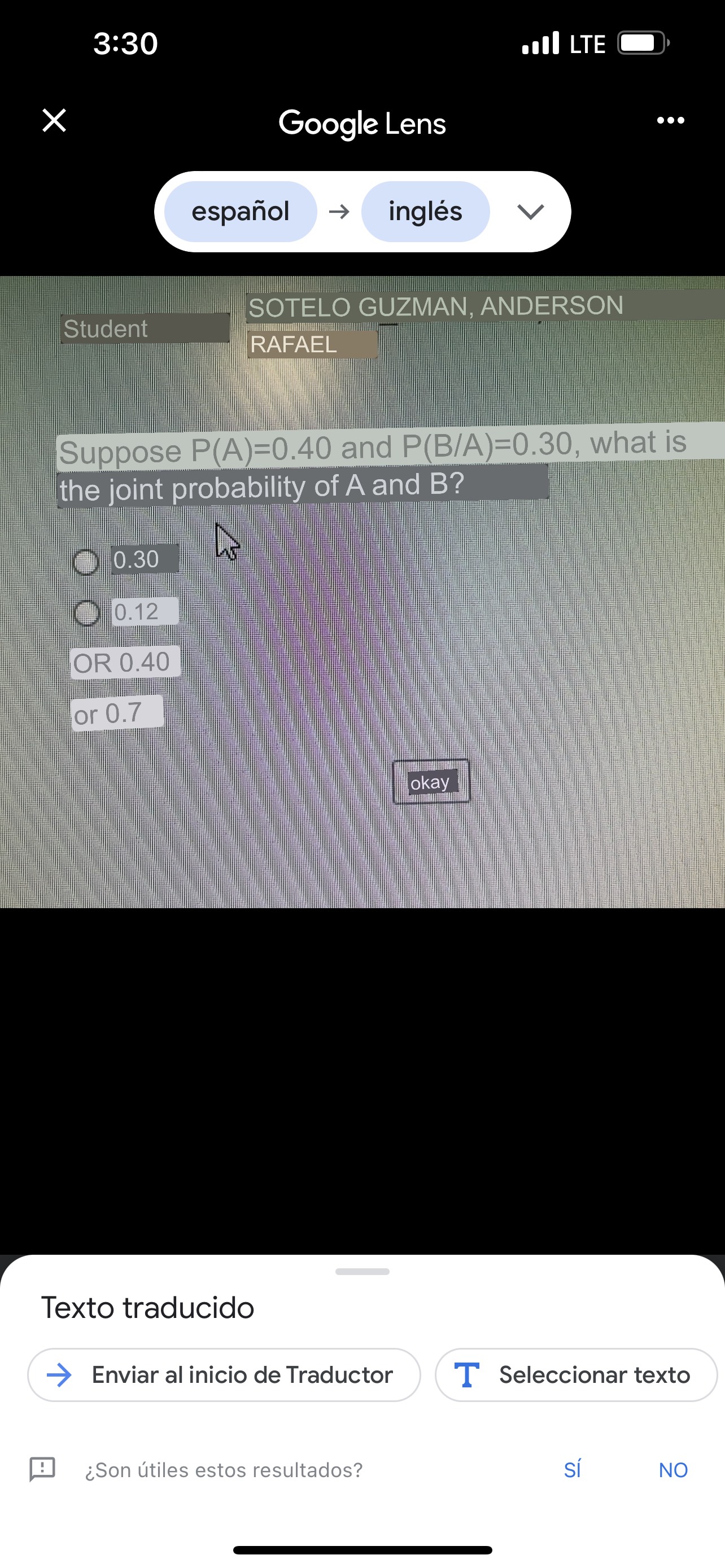 okay Texto traducido - Enviar al inicio de Traductor T Seleccionar texto
