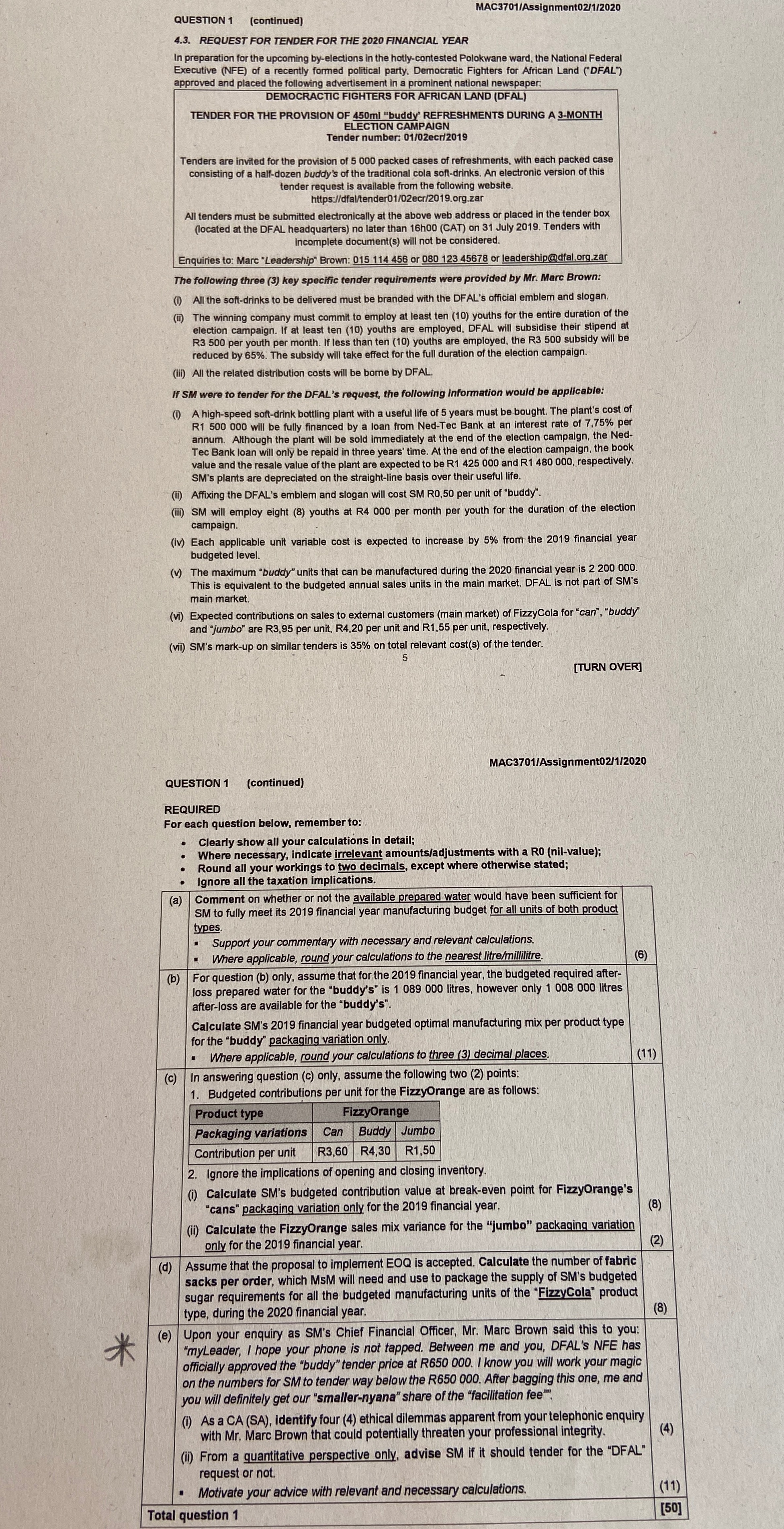 I need help with question 1 e. I am unsure how to