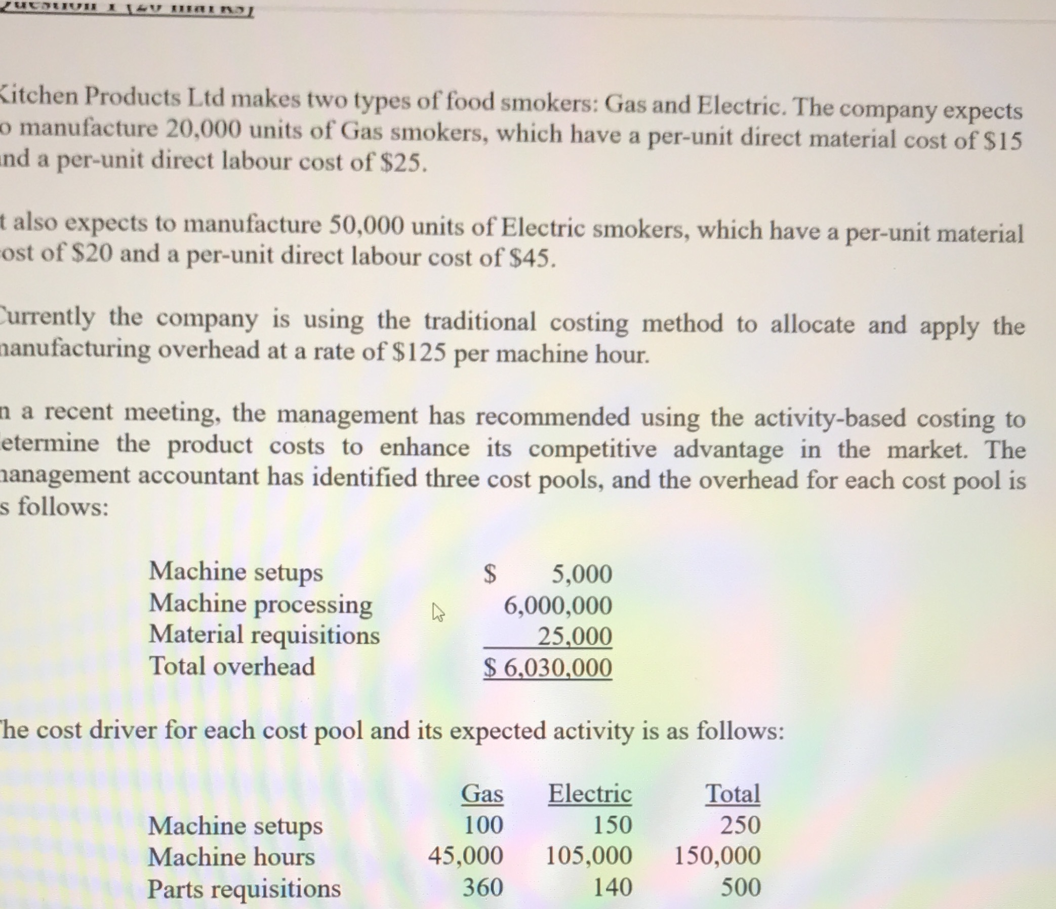 1) determine the total cost per unit for each product using a)