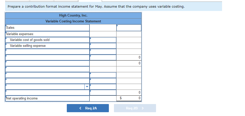  Prepare a contribution format income statement for May. Assume that the