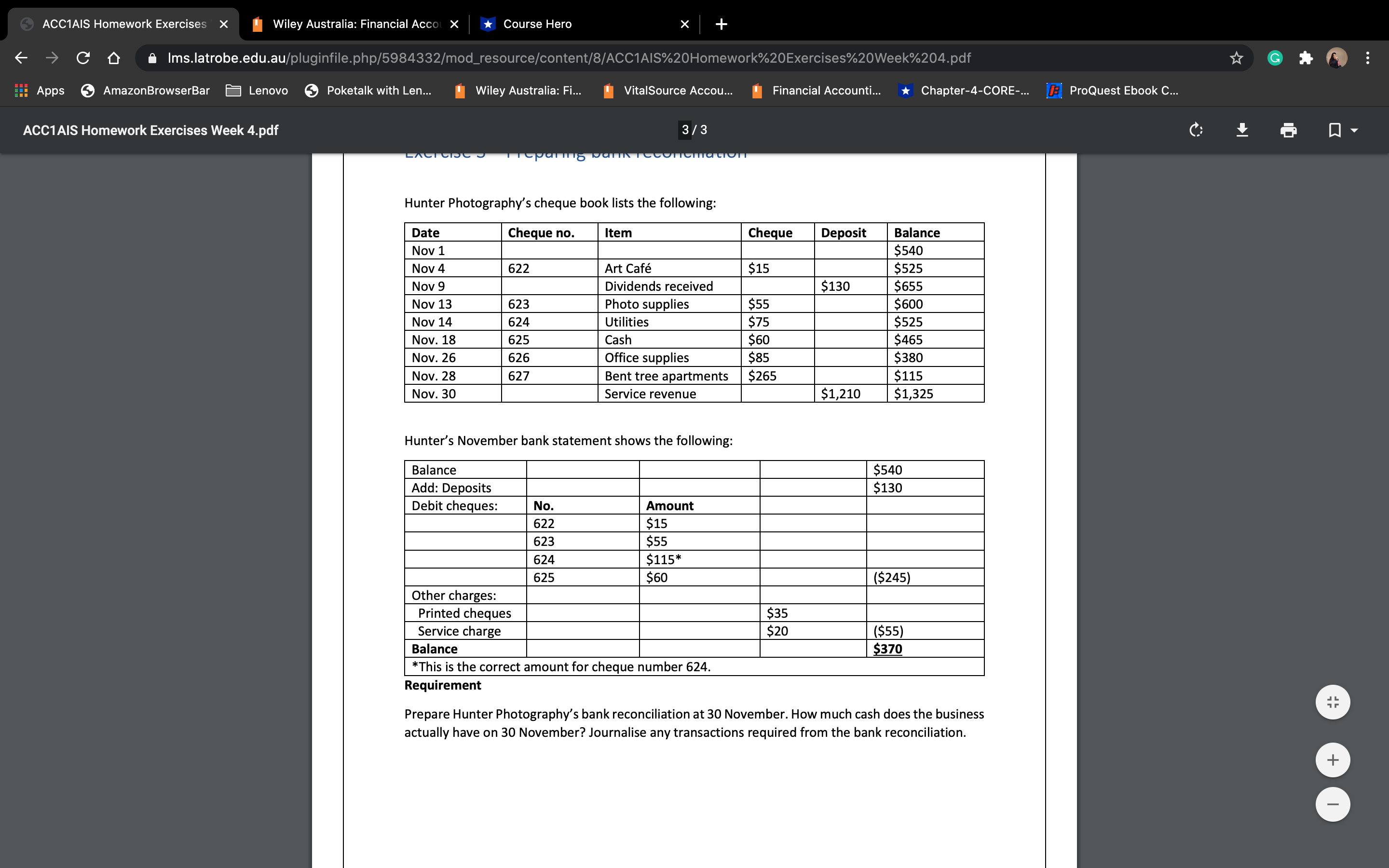 please guide me through this ACC1AIS Homework Exercises X Wiley Australia: Financial