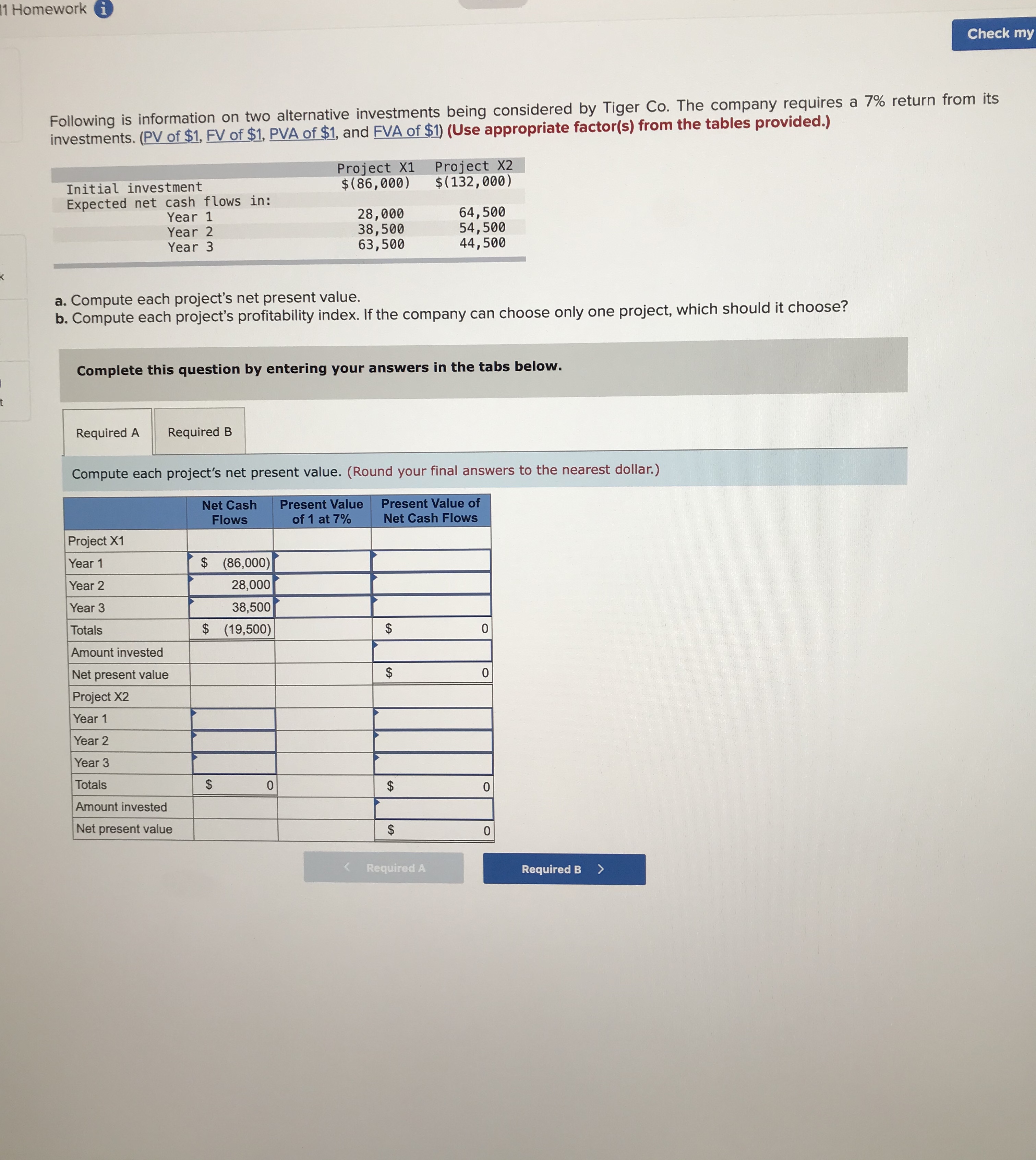 Help me to compute each project's net present value. Help me to
