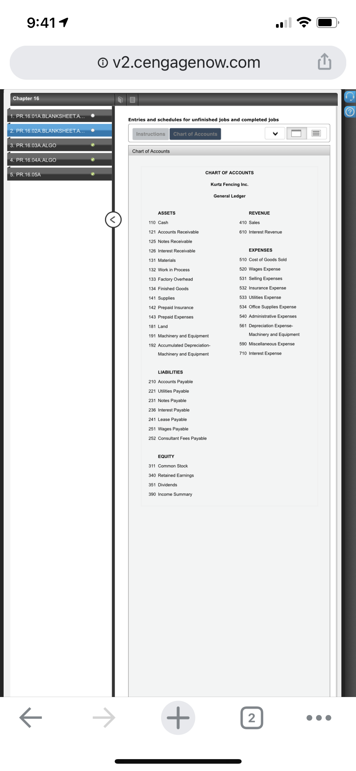 T Accountsmake a schedule of completed and unfinished jobs? 9:49 1 v2.cengagenow.com