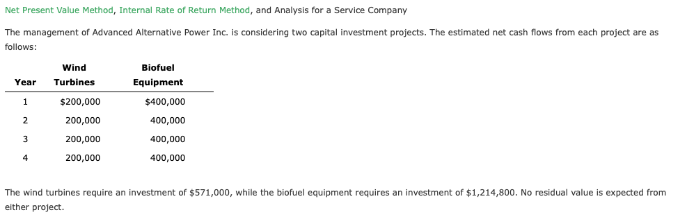 Need help with this question. Net Present Value Method, Internal Rate of