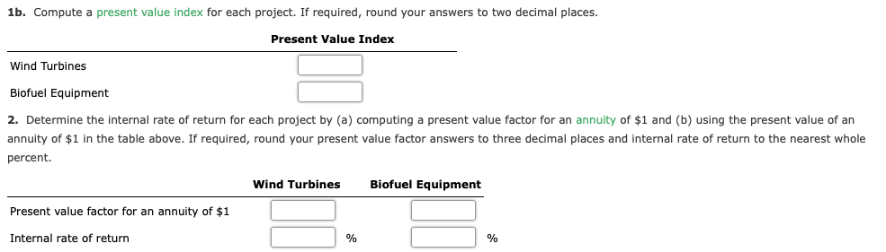 Alternative Power Inc. is considering two capital investment projects. The estimated net