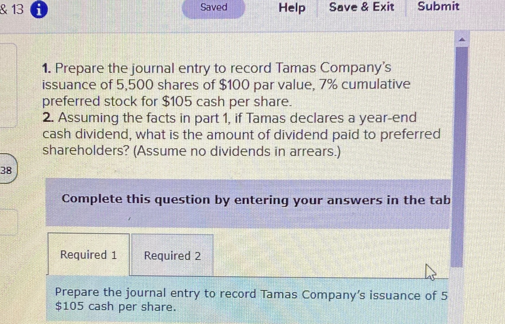 Accounting ll & 13 Saved Help Save & Exit Submit 1. Prepare