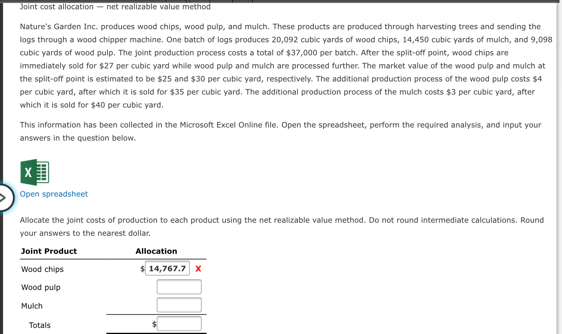Managerial Accounting Joint cost allocation net realizable value method Nature's Garden Inc.