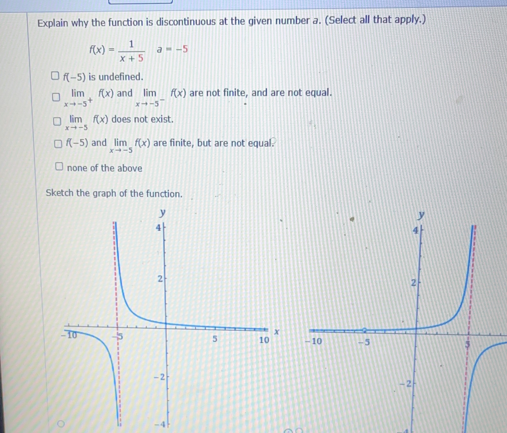  Explain why the function is discontinuous at the given number a.