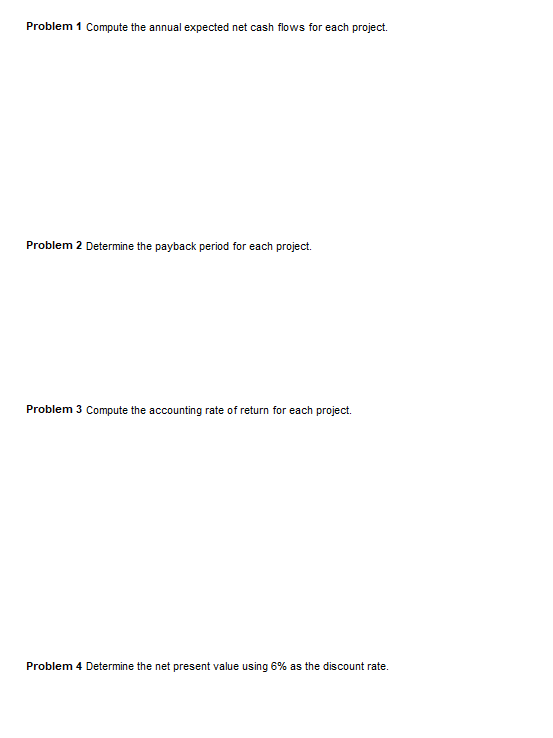 Corp. needs to decide which of two new projects to invest in.