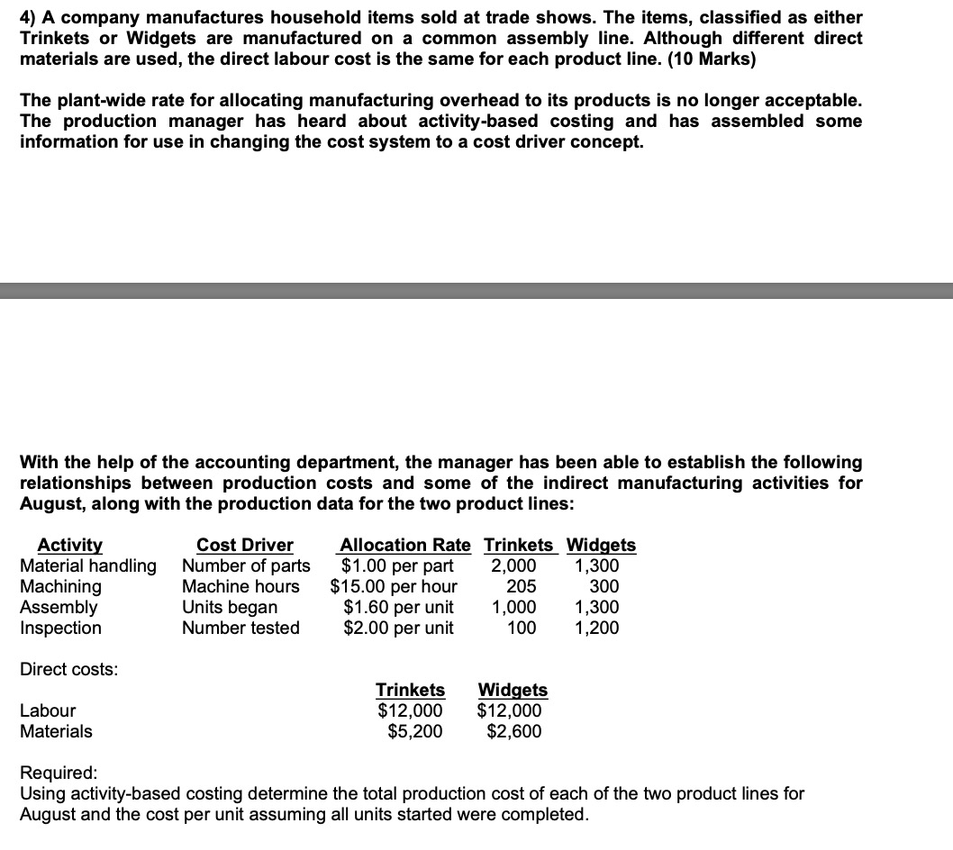 please answer it using word or excel thank you 4) A company
