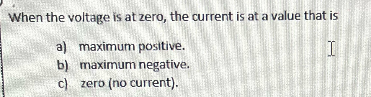 When the voltage is at zero, the current is at a