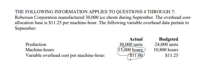 THE FOLLOWING INFORMATION APPLIES TO QUESTIONS 4 THROUGH 7: Roberson Corporation manufactured