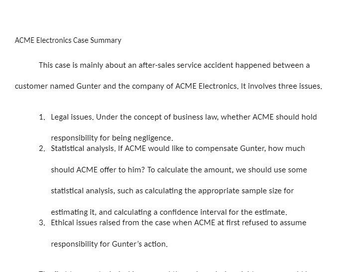  ACME Electronics Case Summary This case is mainly about an aftersales