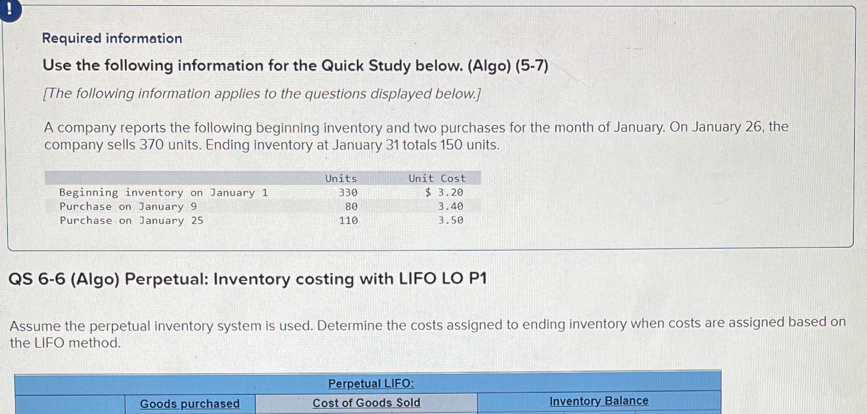  Required information Use the following information for the Quick Study below.