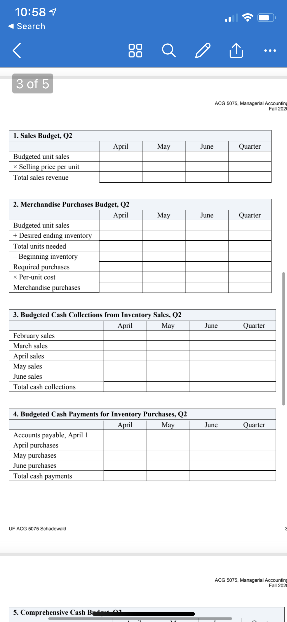 and in total2. Merchandise purchases budget, by month and in total3. Budgeted