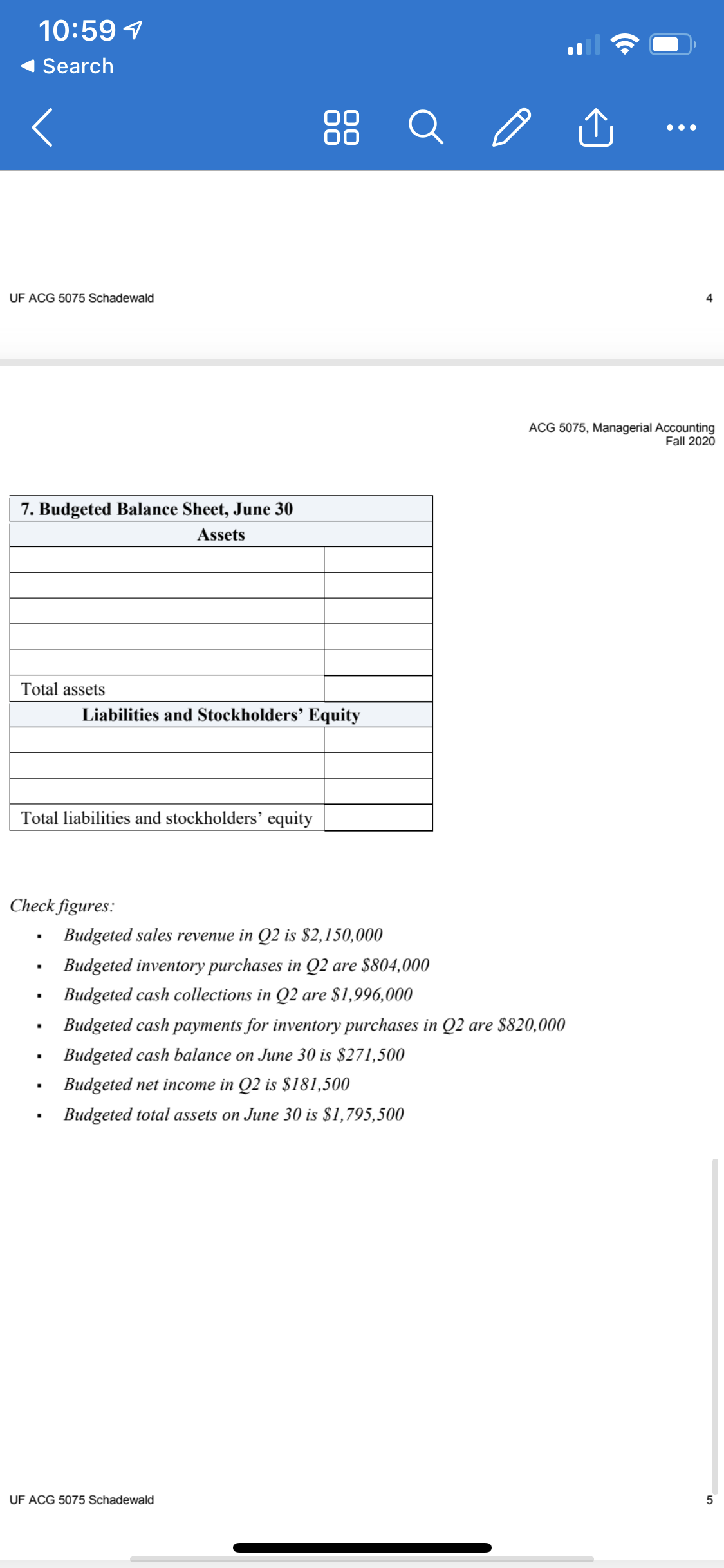 payments for inventory purchases, by month and in total5. Comprehensive cash budget,
