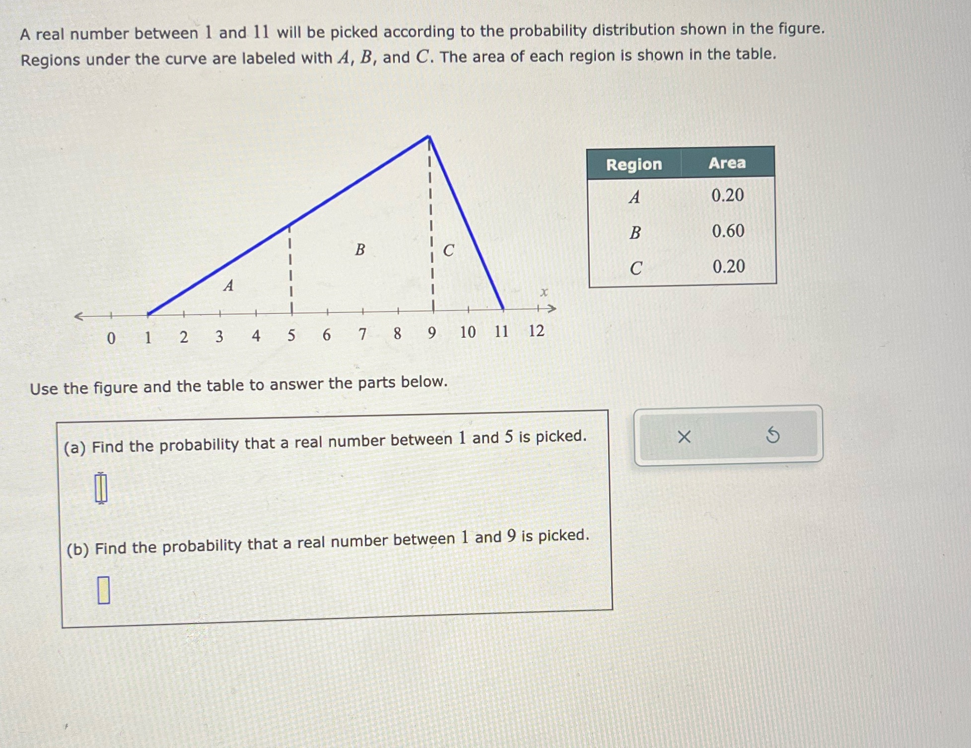 Help A real number between 1 and 11 will be picked according