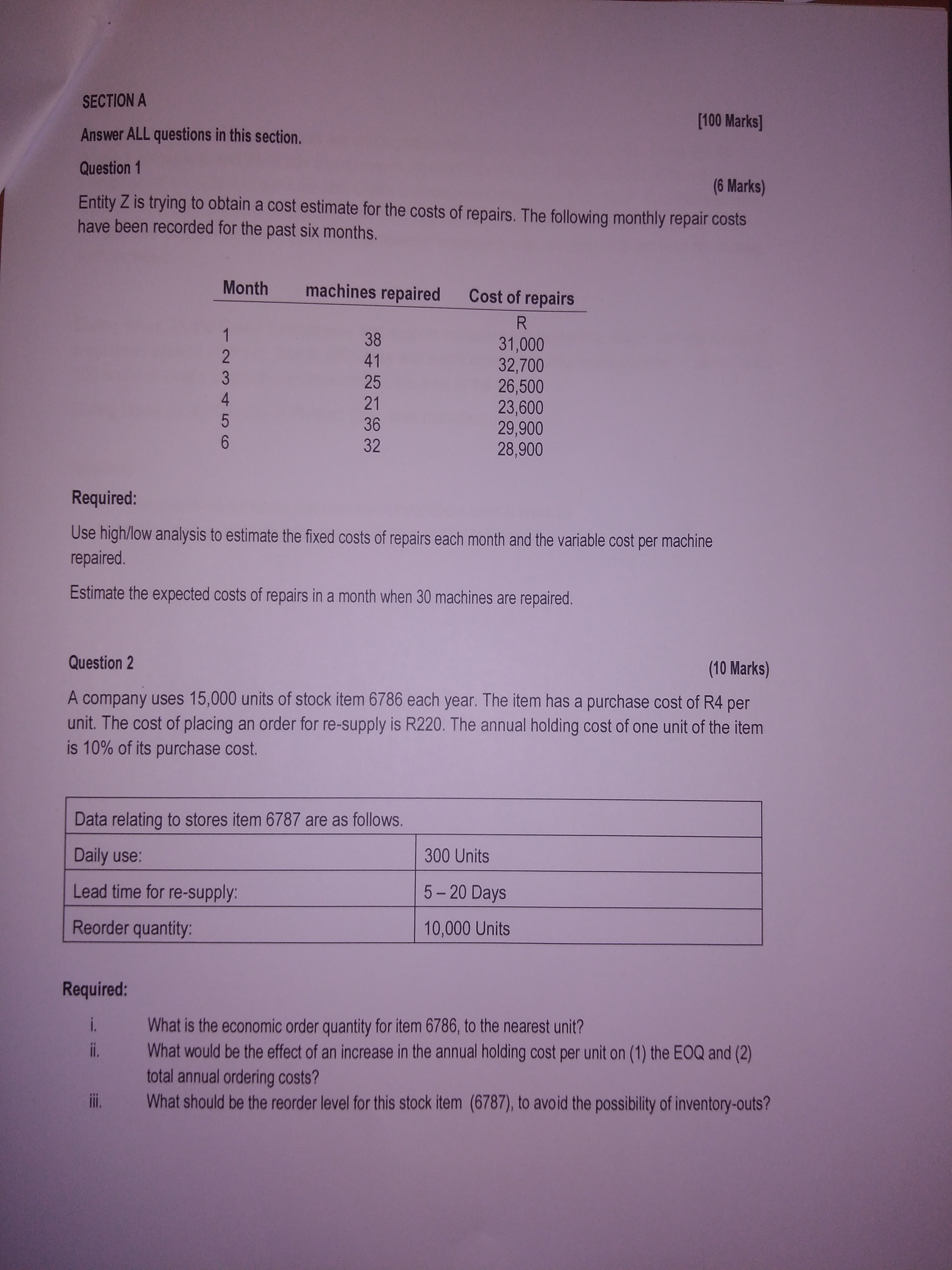  SECTION A [100 Marks ] Answer ALL questions in this section.