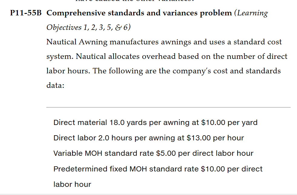 I do not know how to solve it. P11-55B Comprehensive standards and
