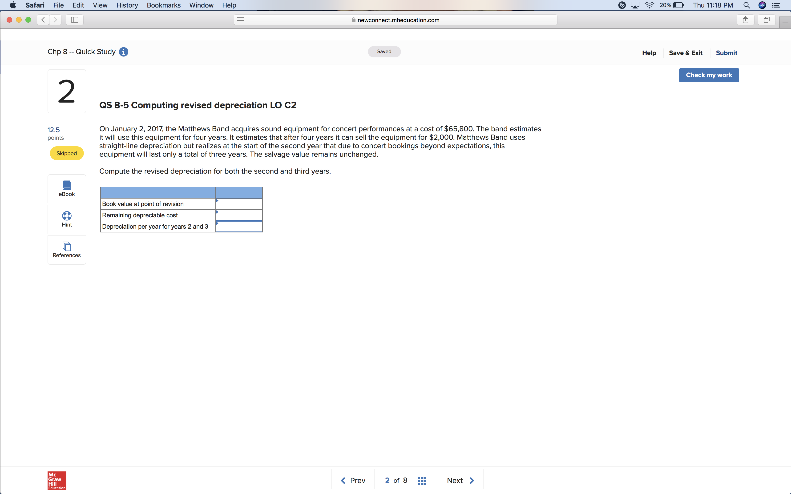 QS 8-5 Computing revised depreciation LO C2On January 2, 2017, the Matthews