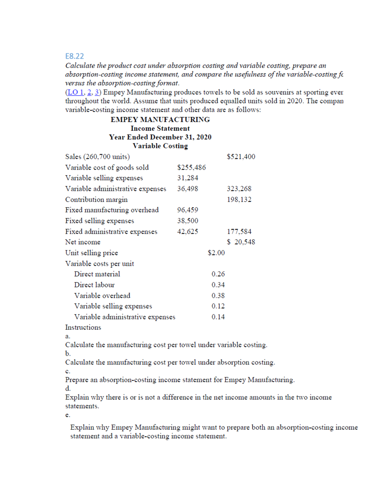 Exercise 8.22: I need step by step solutions with explanations. Question is