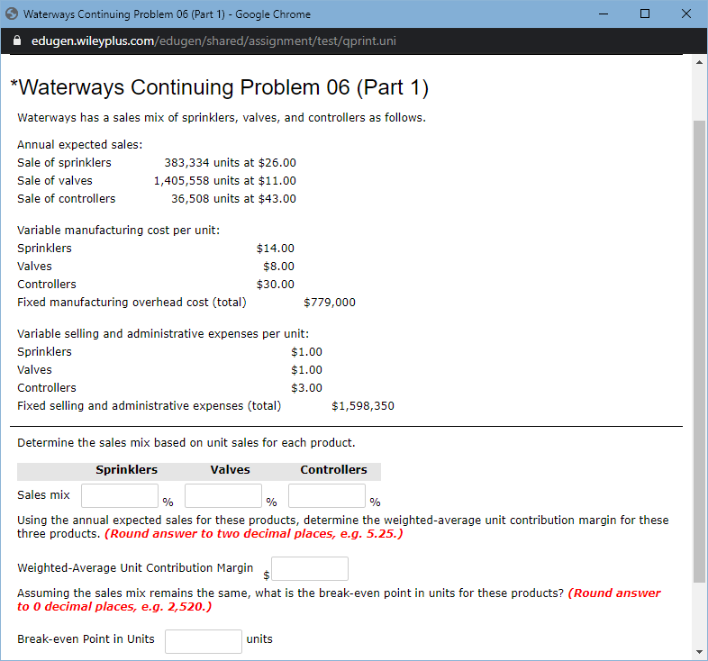 Need help with these problems Waterways Continuing Problem 06 (Part 1) -