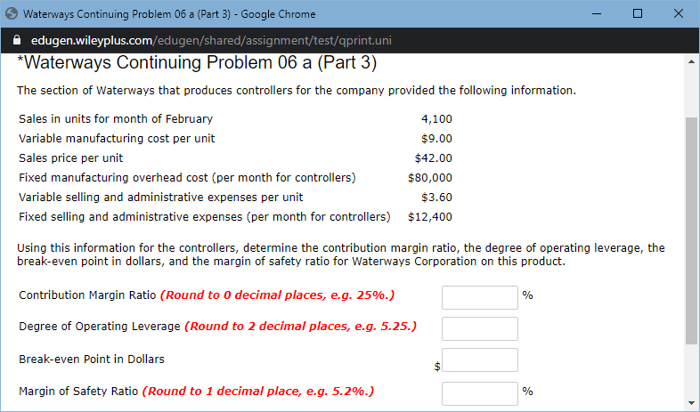 Waterways has a sales mix of sprinklers, valves, and controllers as follows.