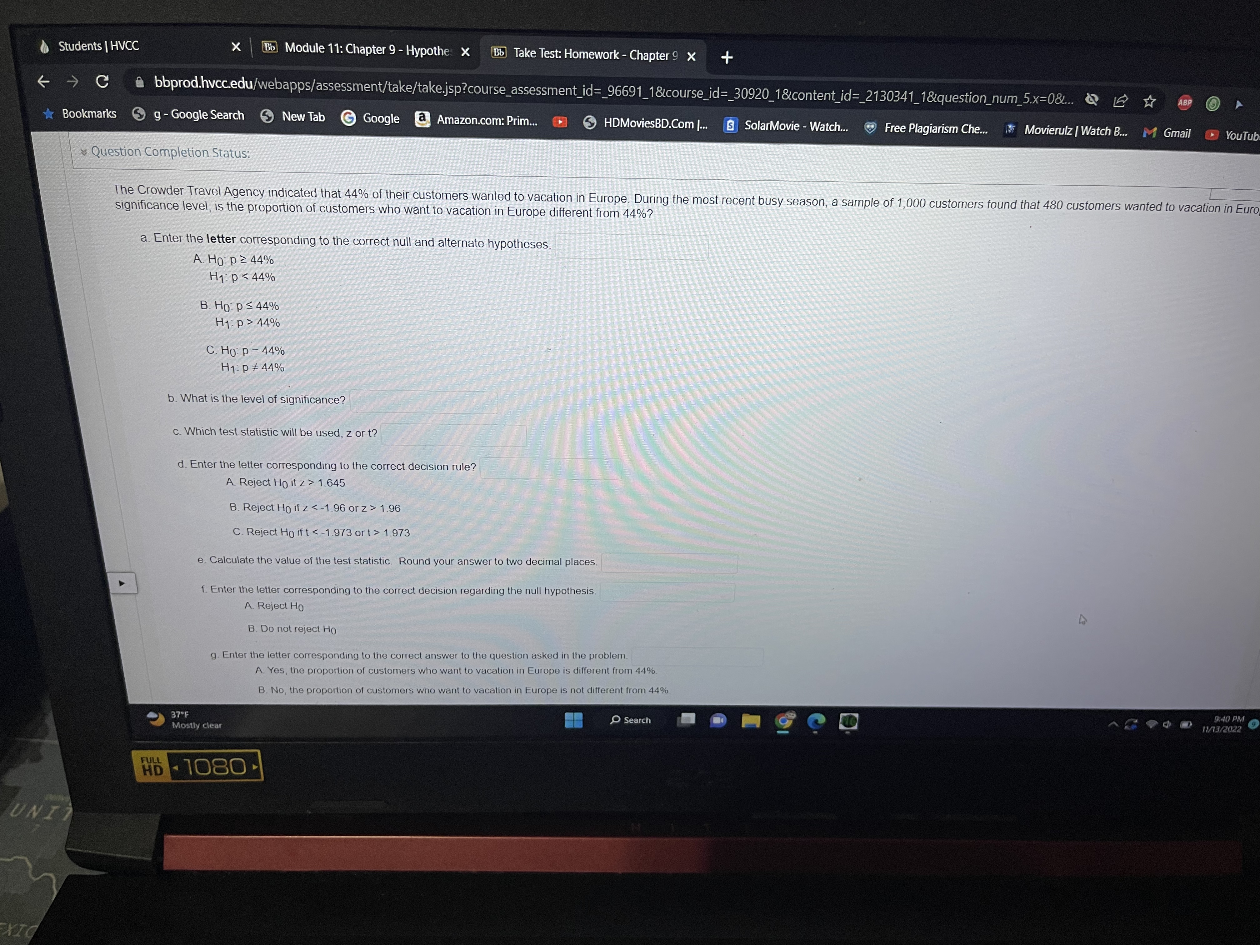  Students | HVCC X Bb Module 11: Chapter 9 - Hypothe: