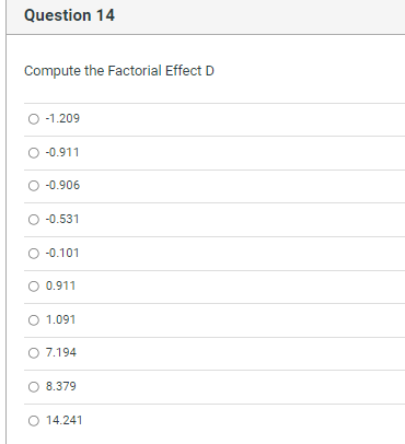 Treatment Factor A Factor B Factor C Factor D Response (1) -