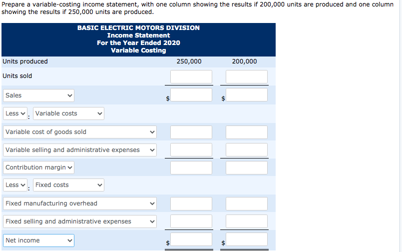 comm 305 Prepare a variable-costing income statement, with one column showing the
