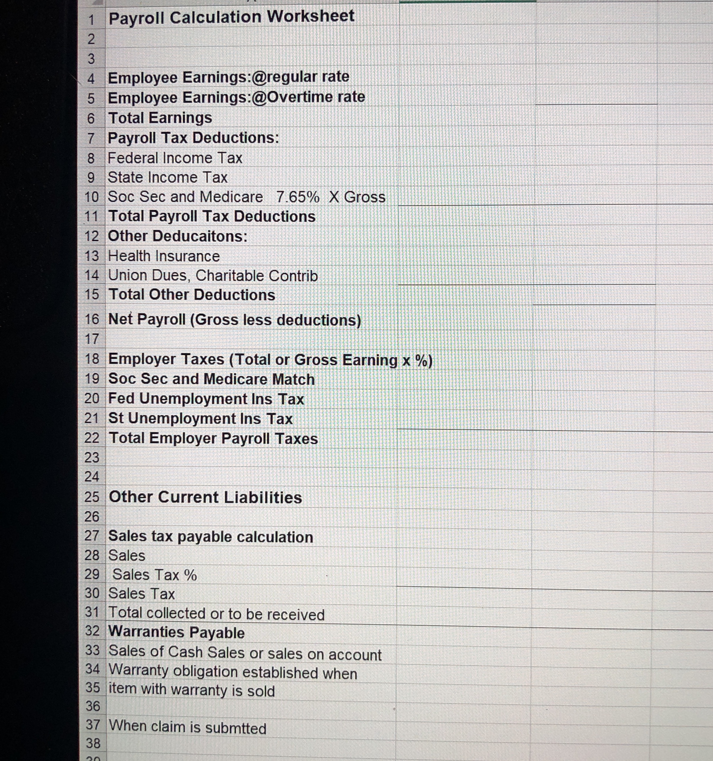 HELP ASAP- Financial accounting class Payroll Calculation Worksheet W N NOUD Employee