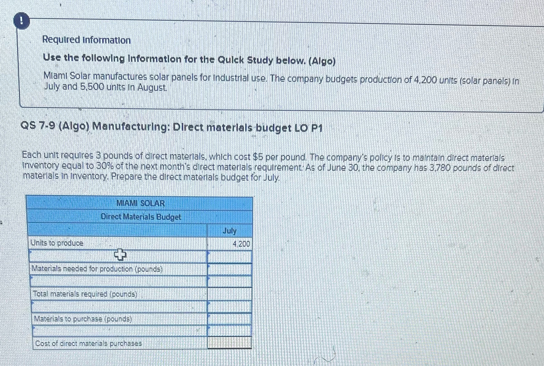 Required Information Use the following Information for the Quick Study below.