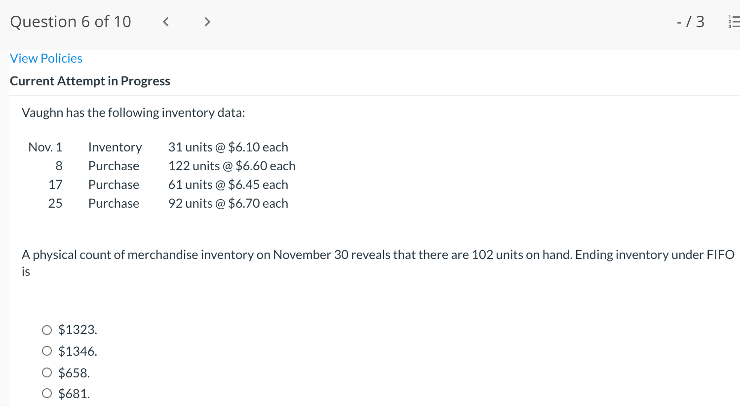 no need to explain Question6of10 -/3 '5 View Policies Current Attempt in