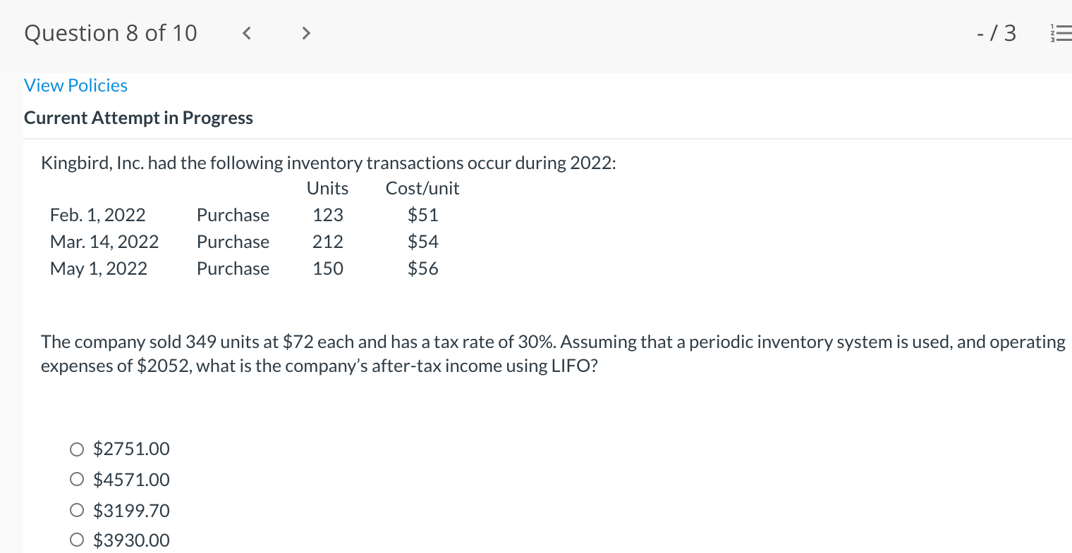 @ $6.10 each 8 Purchase 122 units @ $6.60 each 17 Purchase