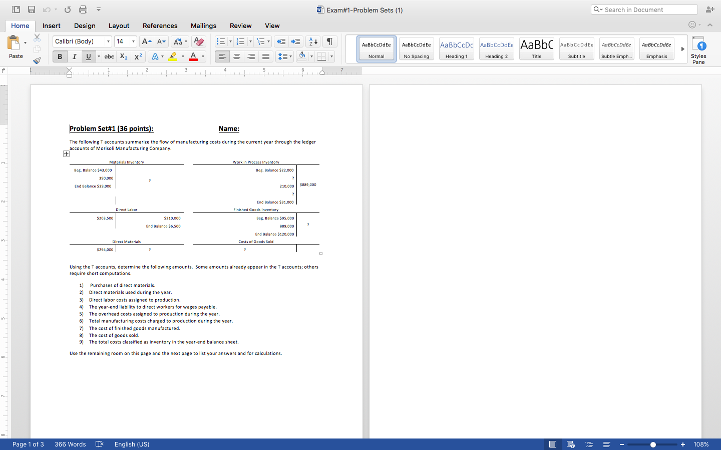 Please help! w Exam#1-Problem Sets (1) Q Search in Document Home Insert