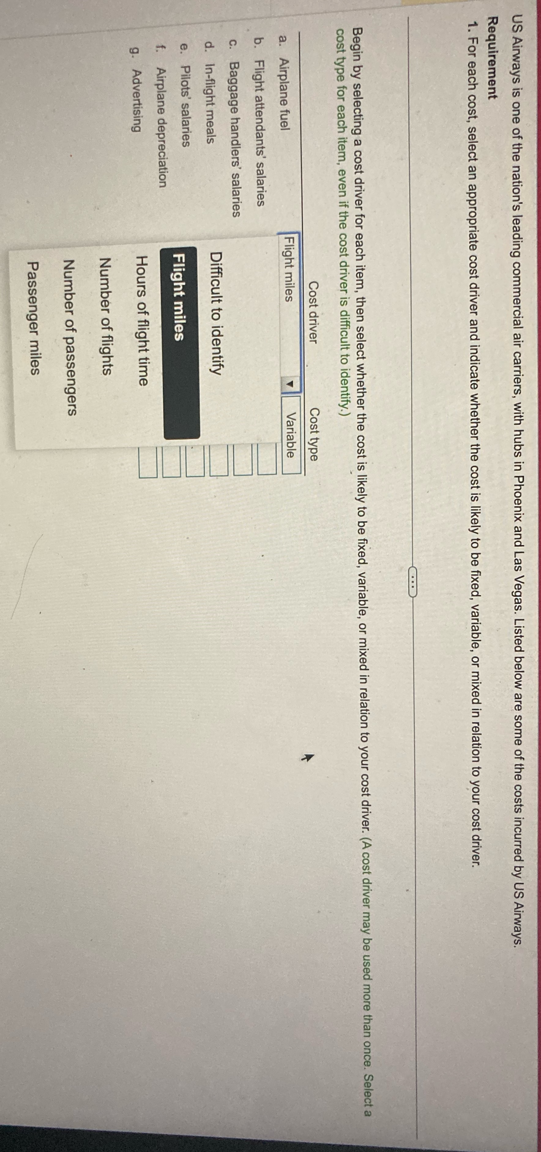 1 A) all drop down options are the same US Airways is