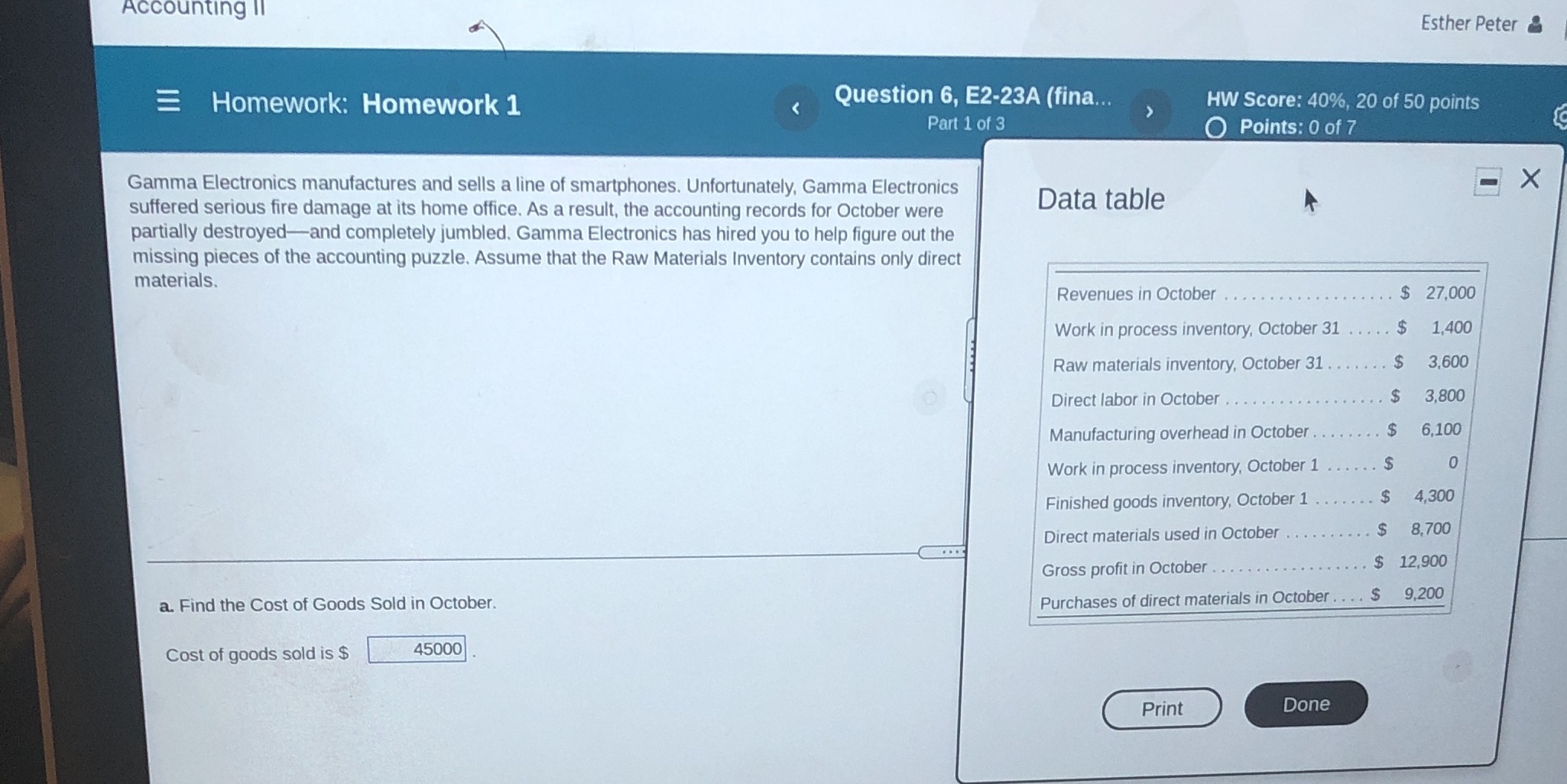 Accounting Il Esther Peter & Homework: Homework 1 Question 6, E2-23A
