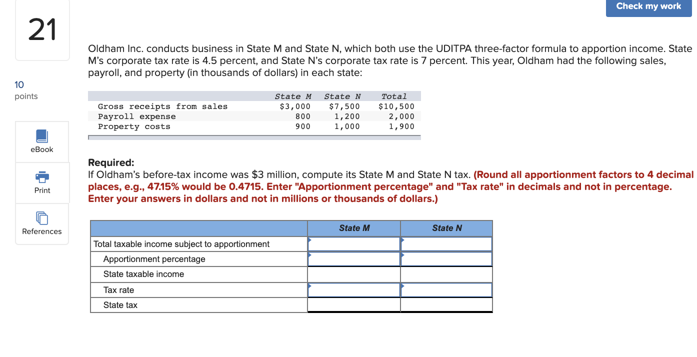 Please input the answers as suggested.. References Check my work Oldham Inc.