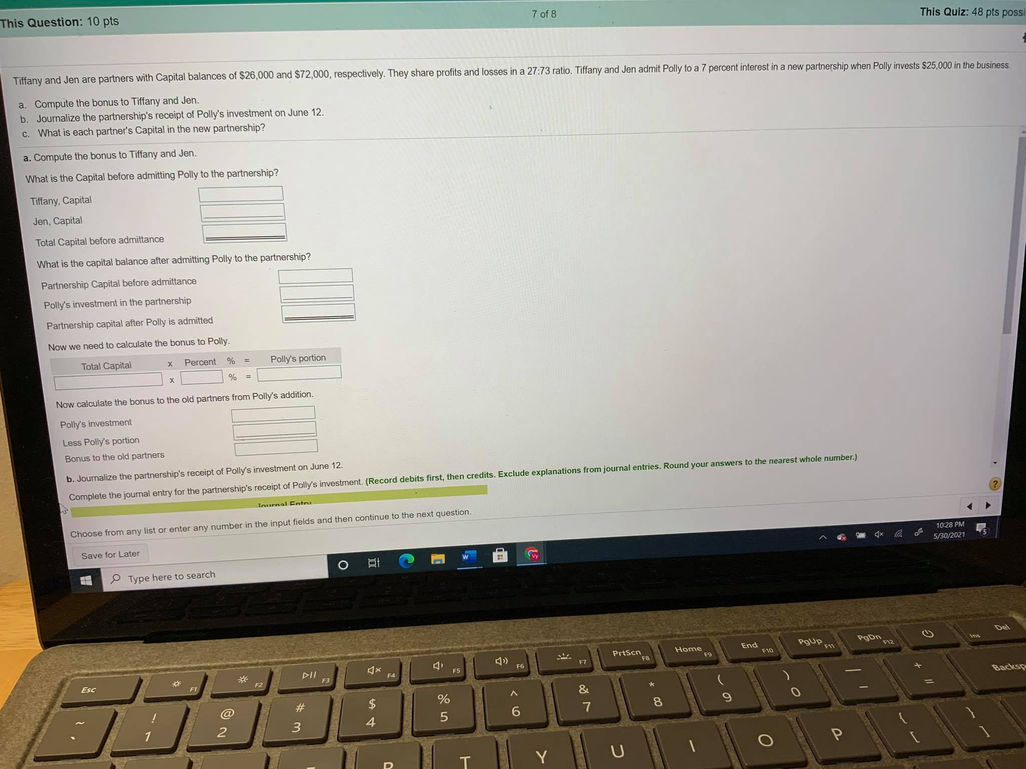 the partnership's receipt of Polly's investment on June 12. Complete the journal