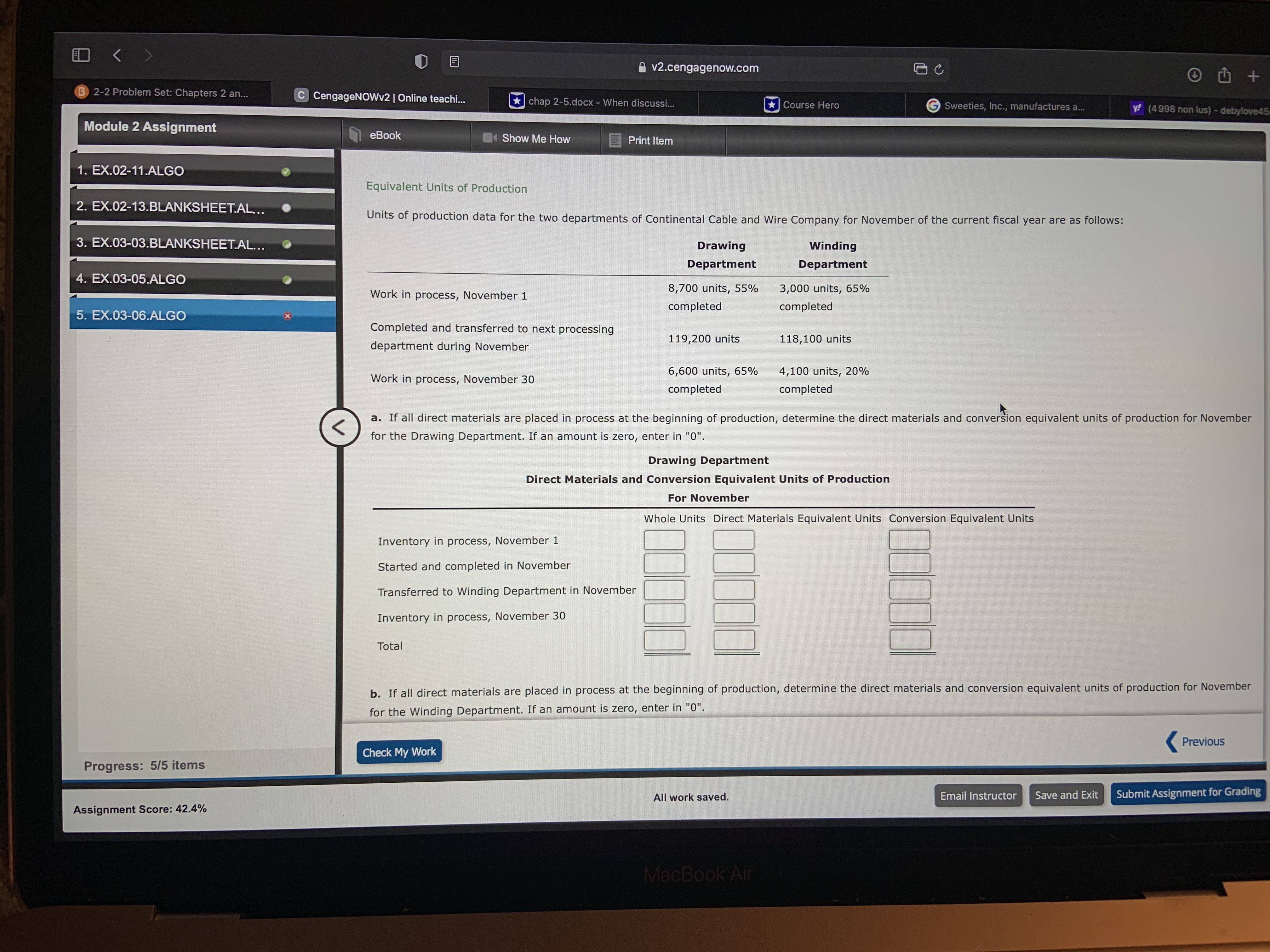beginning of production, determine the direct materials and conversion equivalent units of