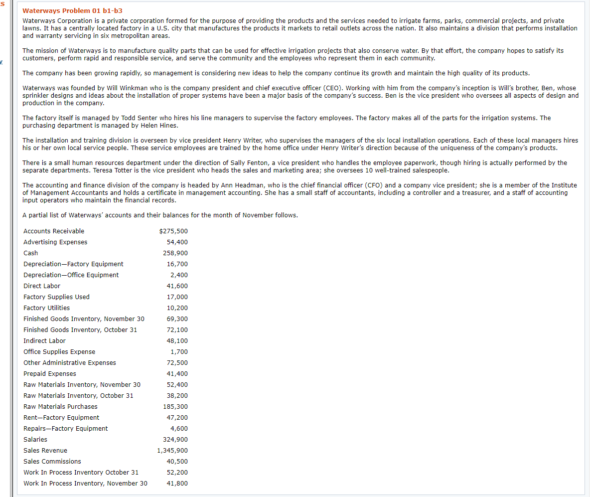 Need help with these problems thank you Waterways Problem 01 b1-b3 Watemays