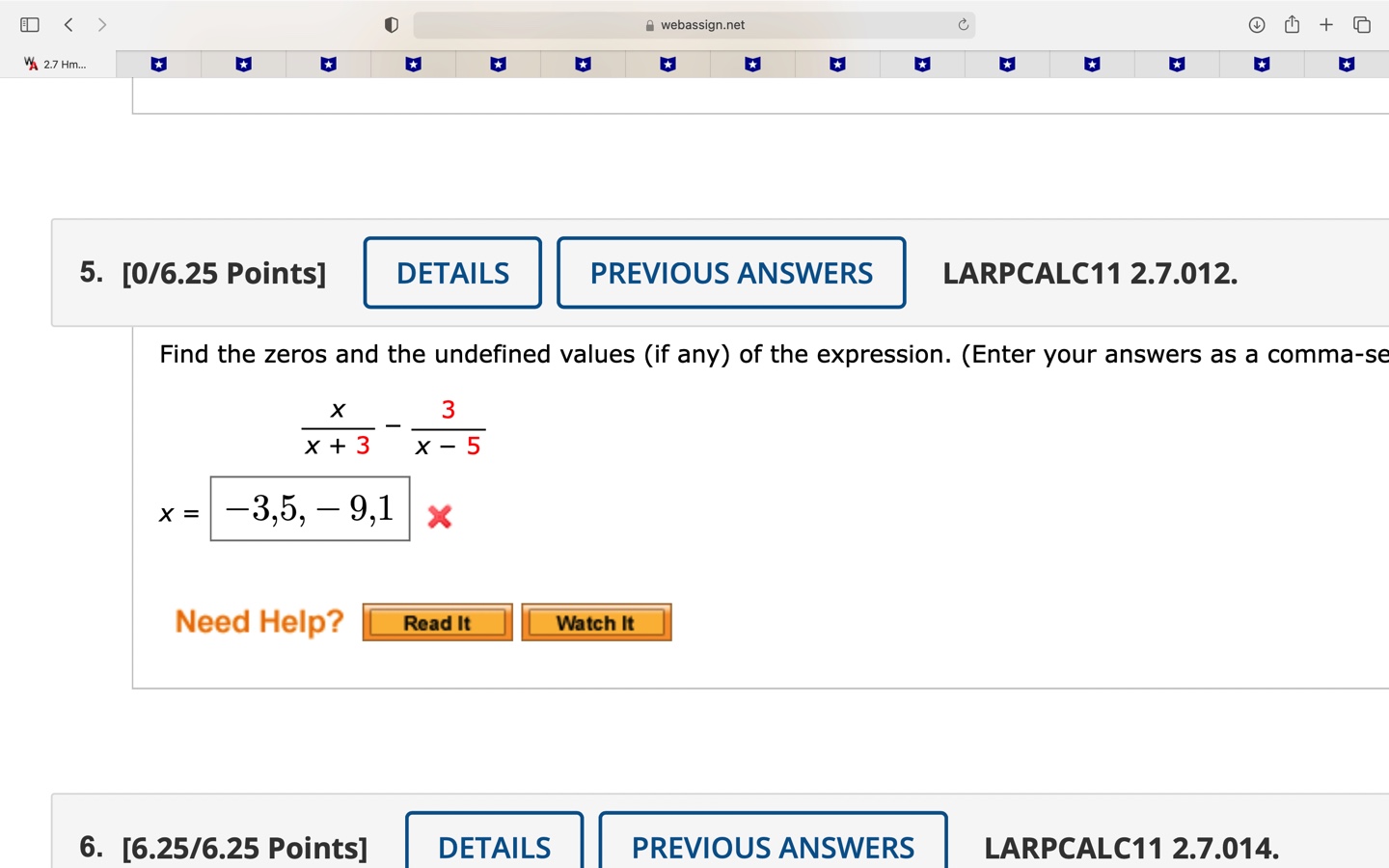 B 2.7 Hm... webassign.net C + 5. [0/6.25 Points] DETAILS PREVIOUS ANSWERS
