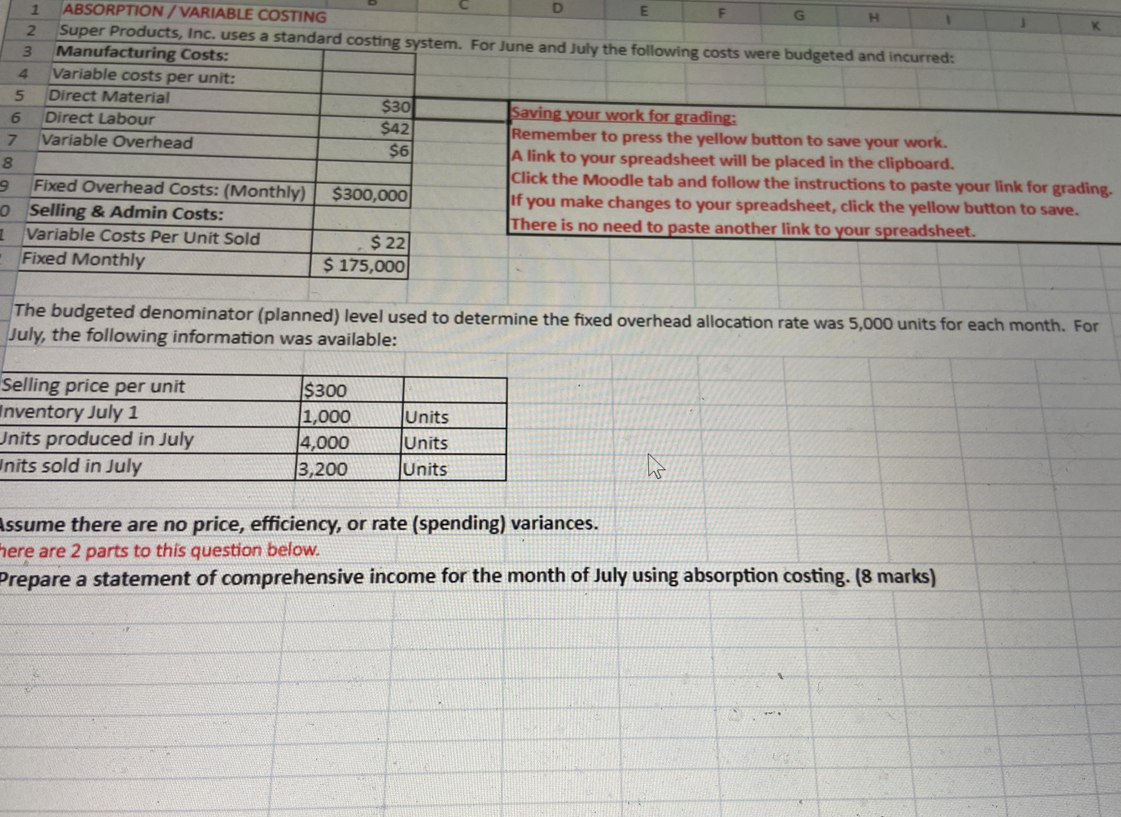  ABSORPTION / VARIABLE COSTING G H W N Super Products, Inc.