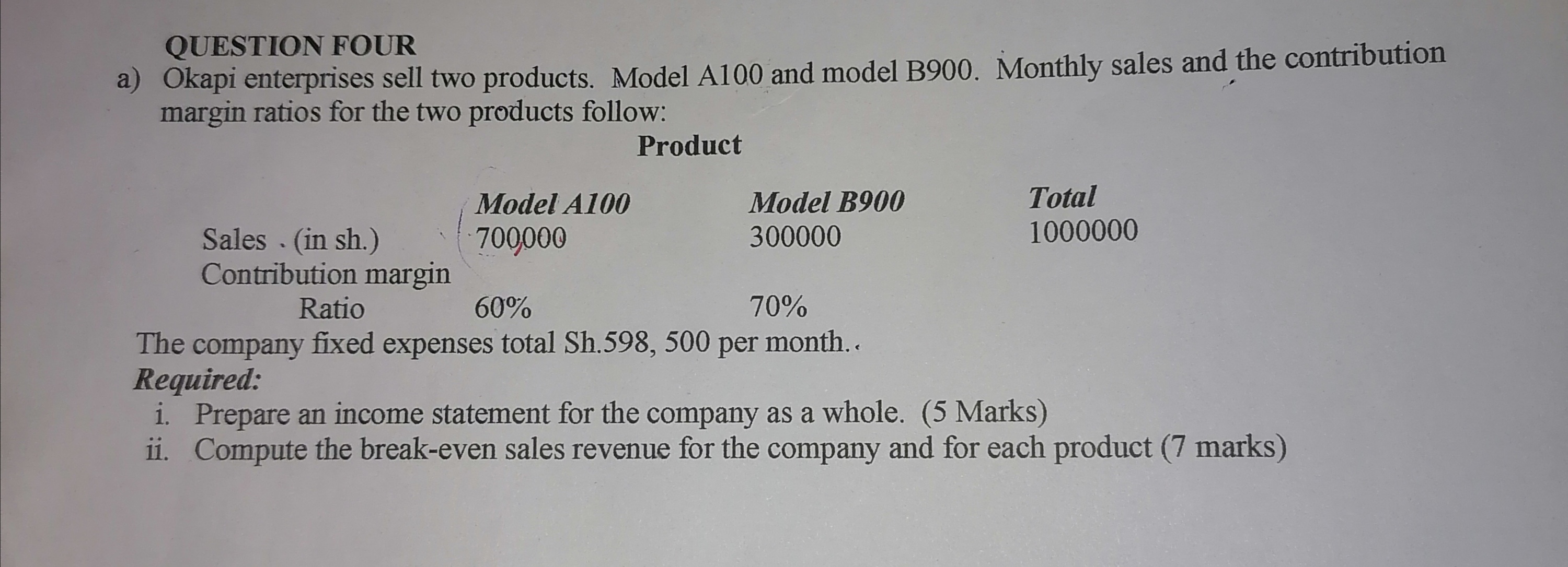 Please answer queation 4 section i and ii. QUESTION FOUR a) Okapi