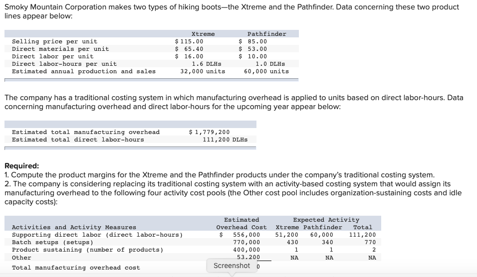 Chapter 7 Question 3 Smoky Mountain Corporation makes two types of hiking